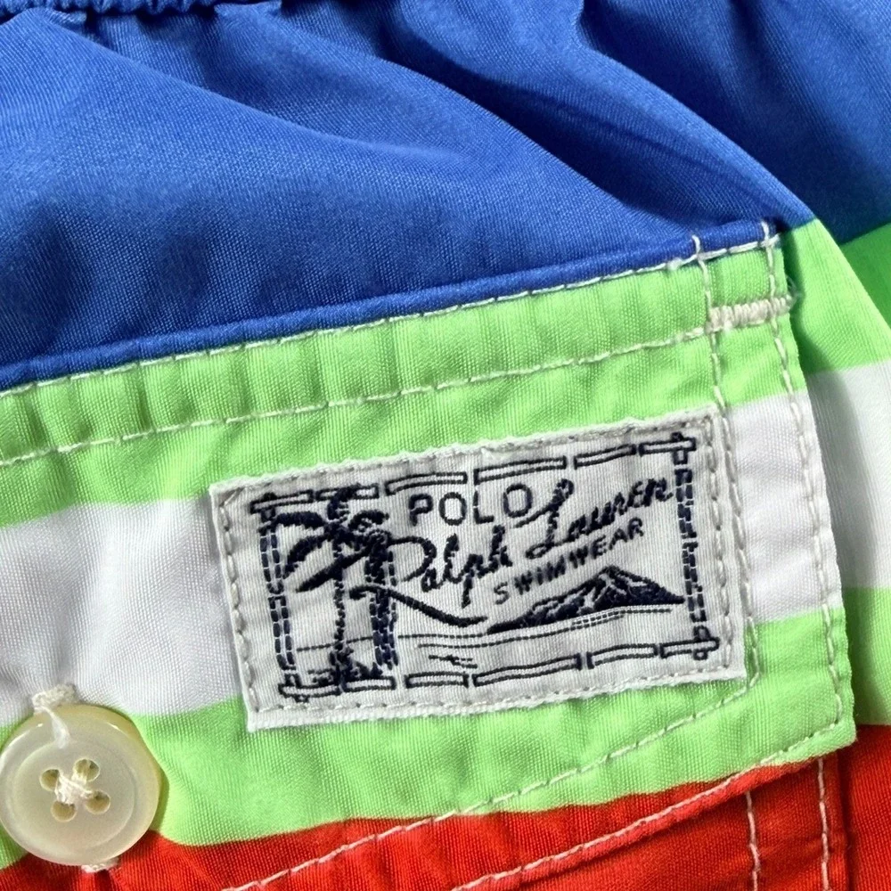 Polo Ralph Lauren Mens Medium Striped Swim Trunks Multi Color Mesh Lined Shorts